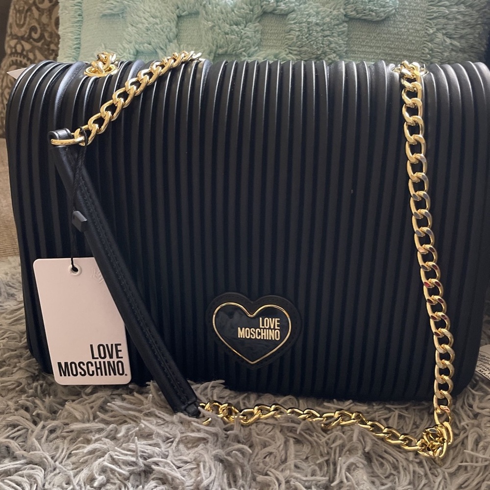 Love Moschino Black Pleated Crossbody Bag